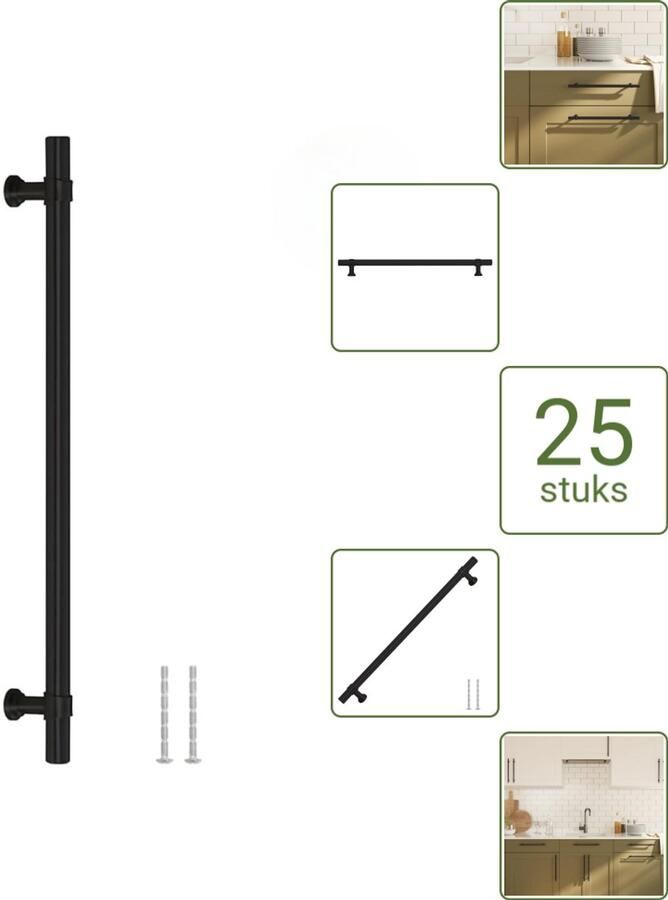 VidaXL Handvatten 224 mm RVS Zwart Vintage Meubelgrepen voor Kasten en Lades Voordeelverpakking 25 stuks