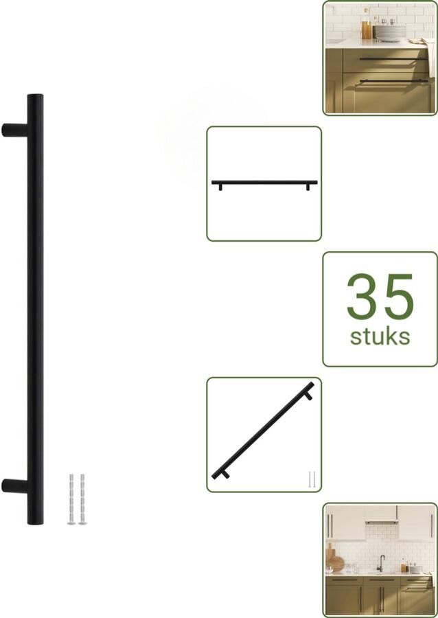 VidaXL Handvatten 320 mm RVS Zwart T-vormige Meubelgrepen voor Kasten en Lades Voordeelverpakking 35 stuks