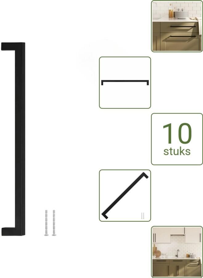 VidaXL Handvatten 320 mm RVS Zwart Vierkante Meubelgrepen voor Kasten en Lades Voordeelverpakking 10 stuks