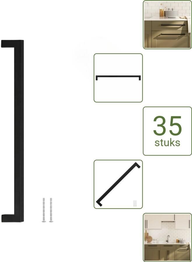 VidaXL Handvatten 320 mm RVS Zwart Vierkante Meubelgrepen voor Kasten en Lades Voordeelverpakking 35 stuks