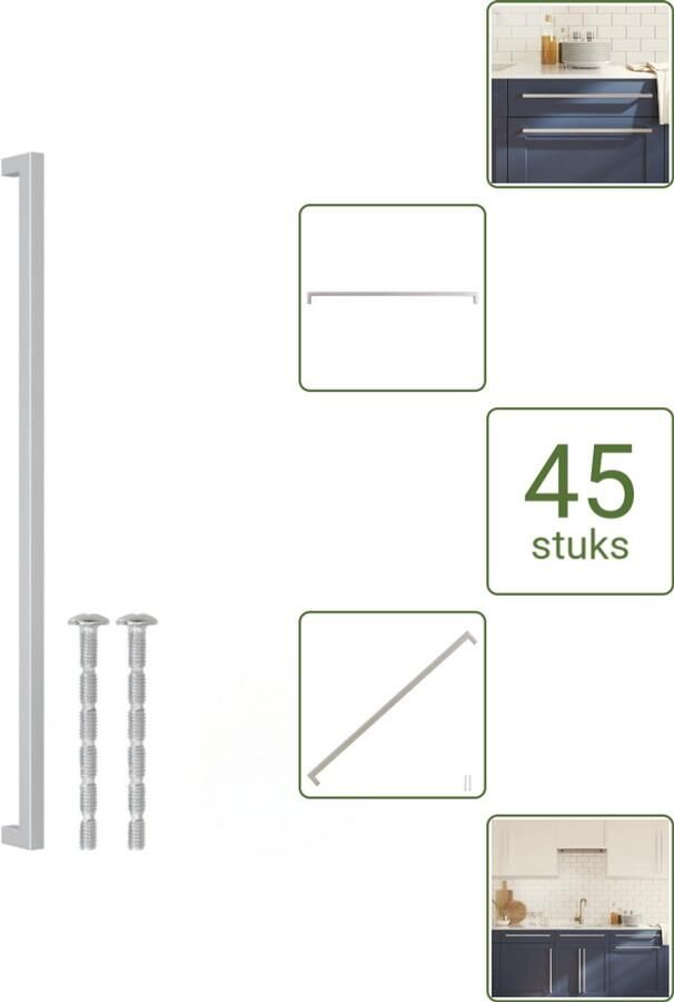 VidaXL Handvatten 480 mm RVS Zilverkleurig Vierkante Meubelgrepen voor Kasten en Lades Voordeelverpakking 45 stuks