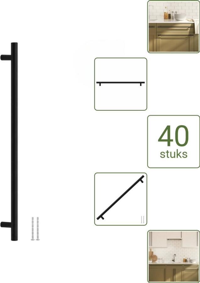 VidaXL Handvatten 480 mm RVS Zwart T-vormige Meubelgrepen voor Kasten en Lades Voordeelverpakking 40 stuks
