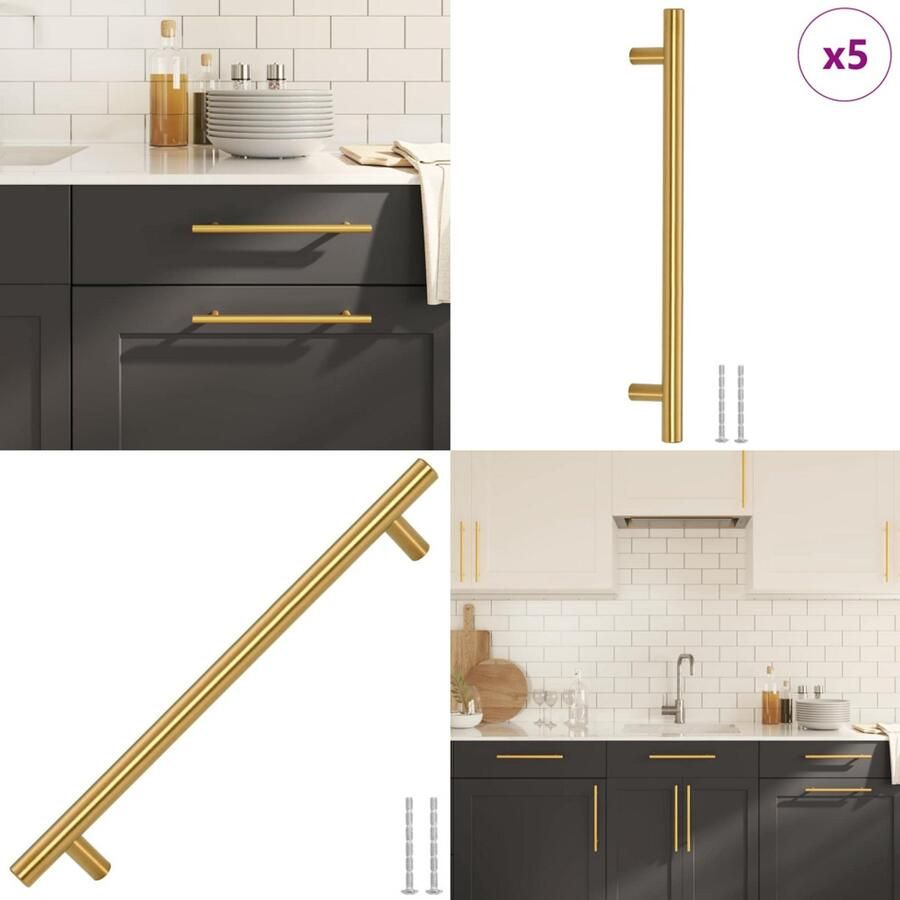 VidaXL Handvatten 5 st 192 mm roestvrij staal goudkleurig Handvat Handvatten Handgreep Voor Kast Handgreep