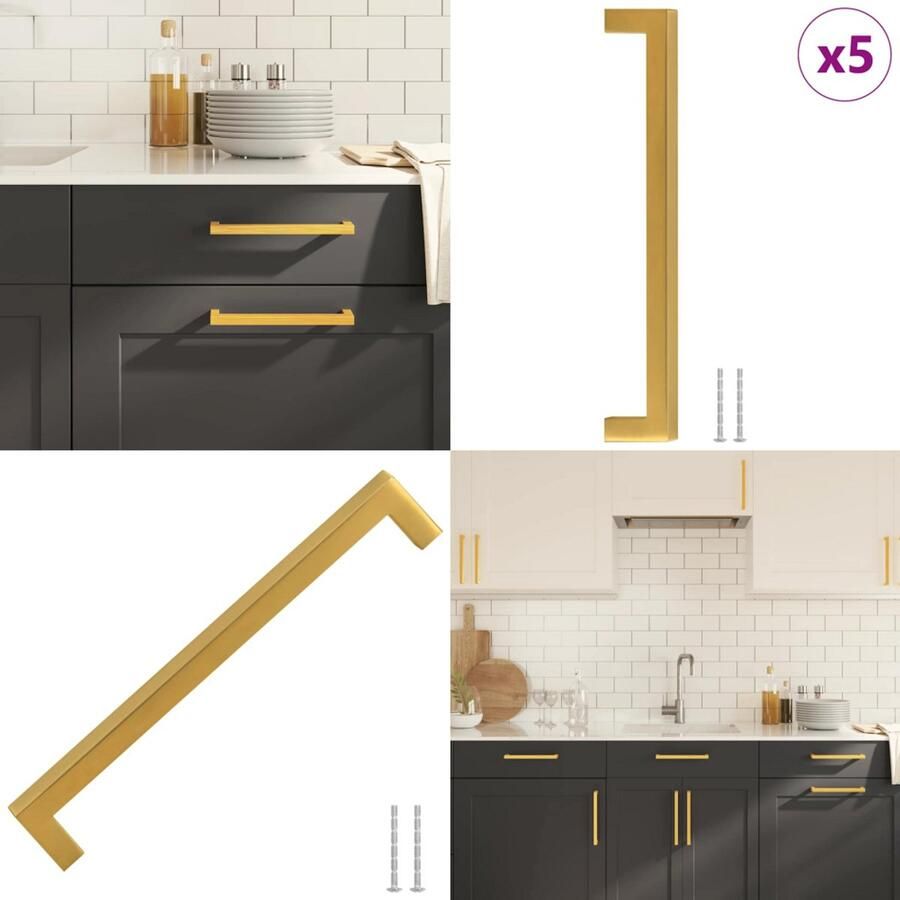 VidaXL Handvatten 5 st 192 mm roestvrij staal goudkleurig Handvat Handvatten Handgreep Voor Kast Handgreep