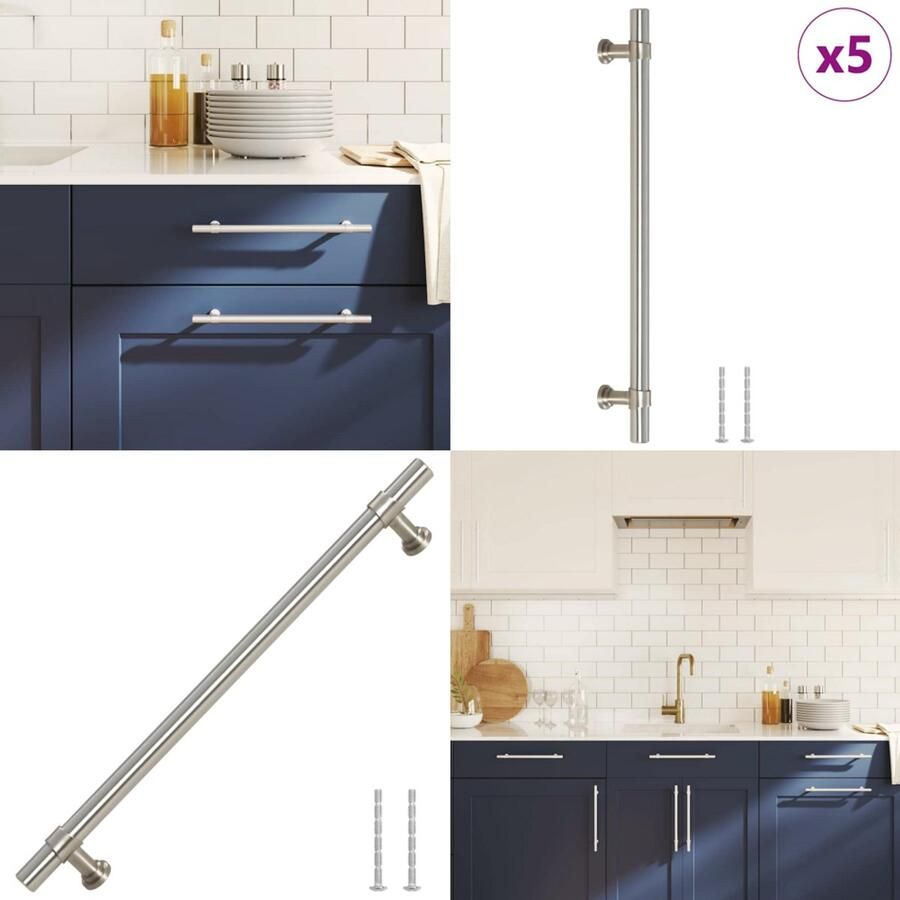 VidaXL Handvatten 5 st 192 mm roestvrij staal zilverkleurig Handvat Handvatten Handgreep Voor Kast Handgreep