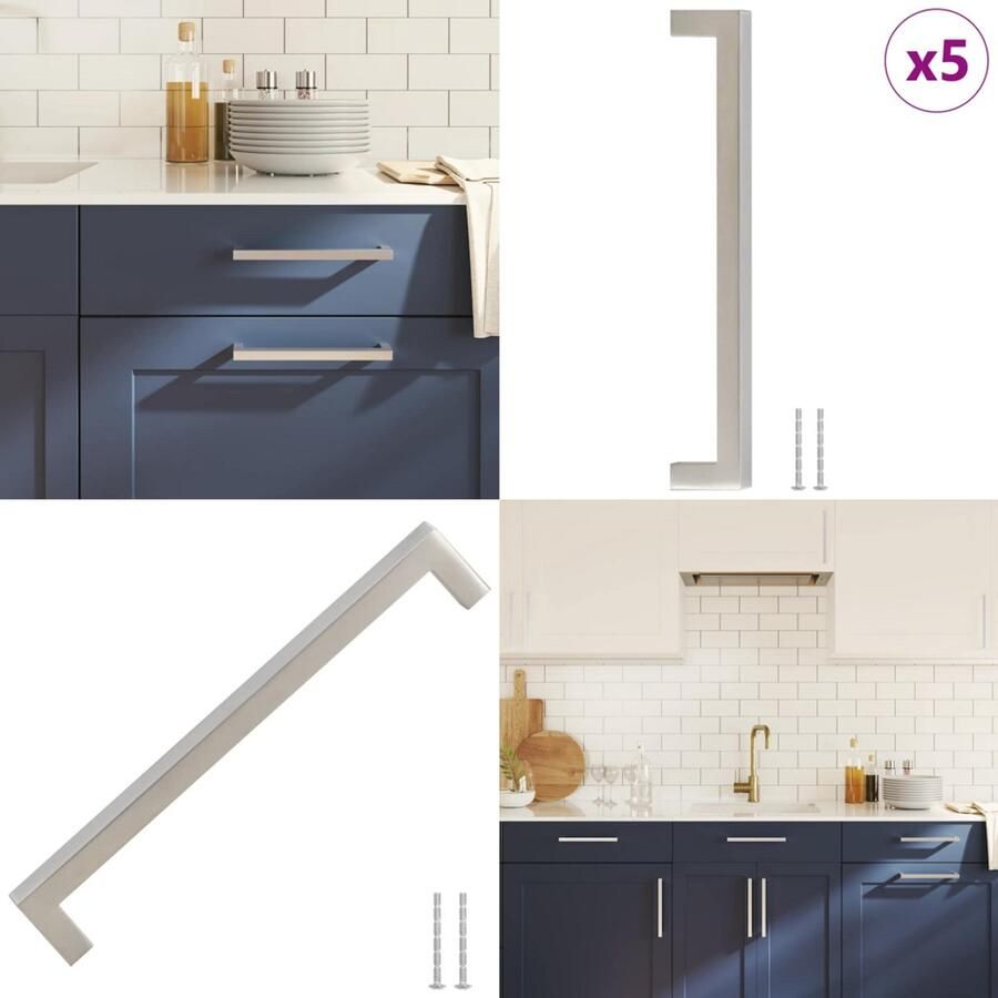 VidaXL Handvatten 5 st 192 mm roestvrij staal zilverkleurig Handvat Handvatten Handgreep Voor Kast Handgreep