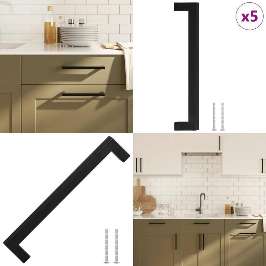 VidaXL Handvatten 5 st 192 mm roestvrij staal zwart Handvat Handvatten Handgreep Voor Kast Handgreep