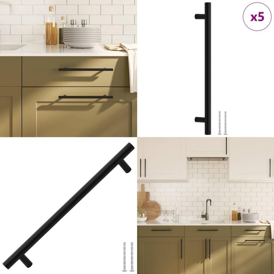 VidaXL Handvatten 5 st 192 mm roestvrij staal zwart Handvat Handvatten Handgreep Voor Kast Handgreep