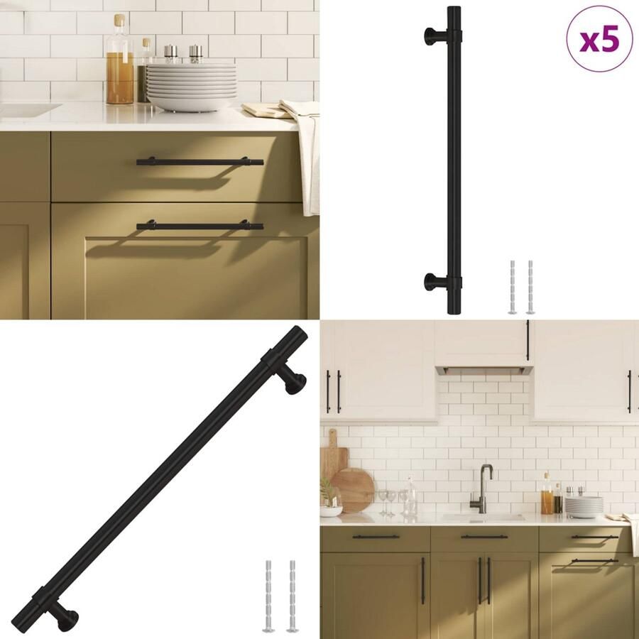 VidaXL Handvatten 5 st 192 mm roestvrij staal zwart Handvat Handvatten Handgreep Voor Kast Handgreep