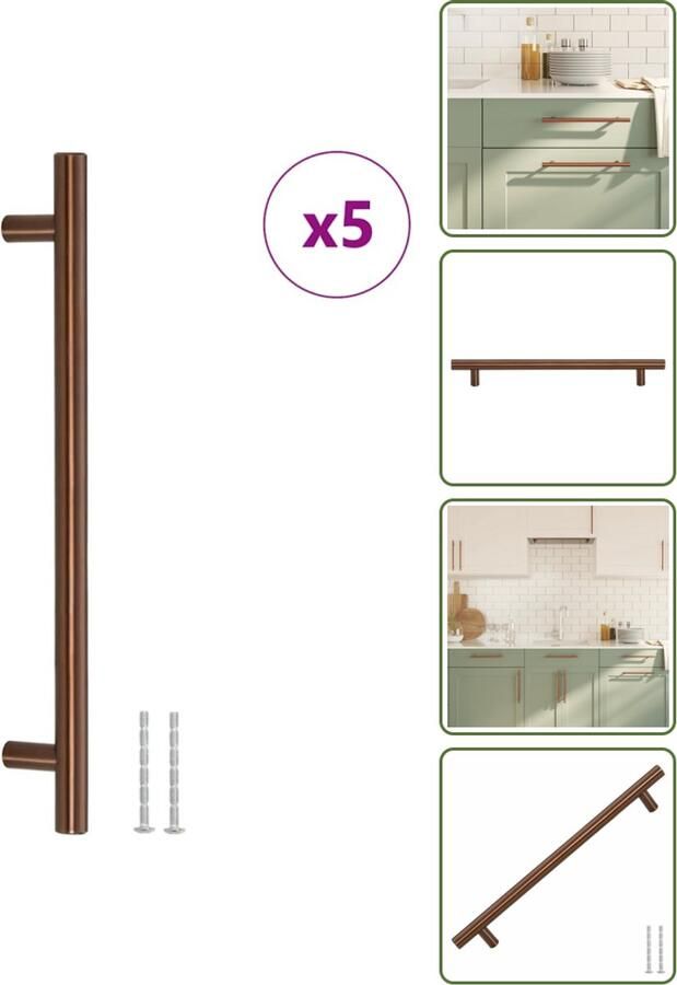 VidaXL Handvatten 5 stuks 192 mm RVS Bronskleurig T-vormige Meubelgrepen voor Kasten en Lades Meubelhandgrepen Keukenhandgrepen Kastdeurknoppen Rvs Handgrepen Brons Handgrepen