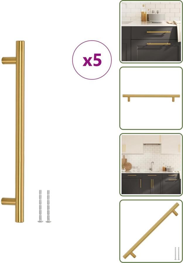 VidaXL Handvatten 5 stuks 192 mm RVS Goudkleurig T-vormige Meubelgrepen voor Kasten en Lades Meubelhandgrepen Gouden Handgrepen Roestvaststalen Handgrepen Keukenhandgrepen Kastdeurknoppen