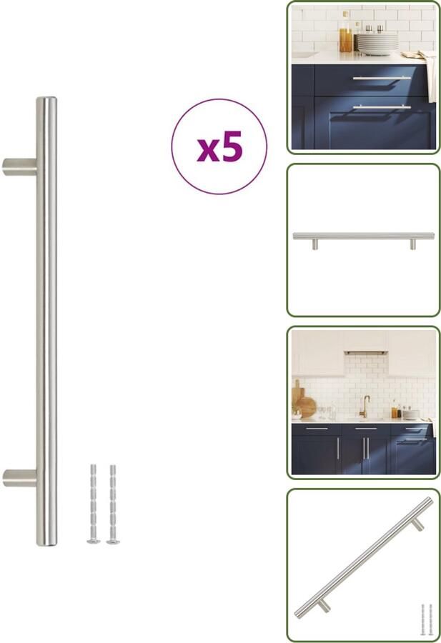 VidaXL Handvatten 5 stuks 192 mm RVS Zilverkleurig T-vormige Meubelgrepen voor Kasten en Lades Meubelhandgrepen Keukenhandgrepen Kastdeurknoppen Ladegrepen Roestvaststaal Handgrepen