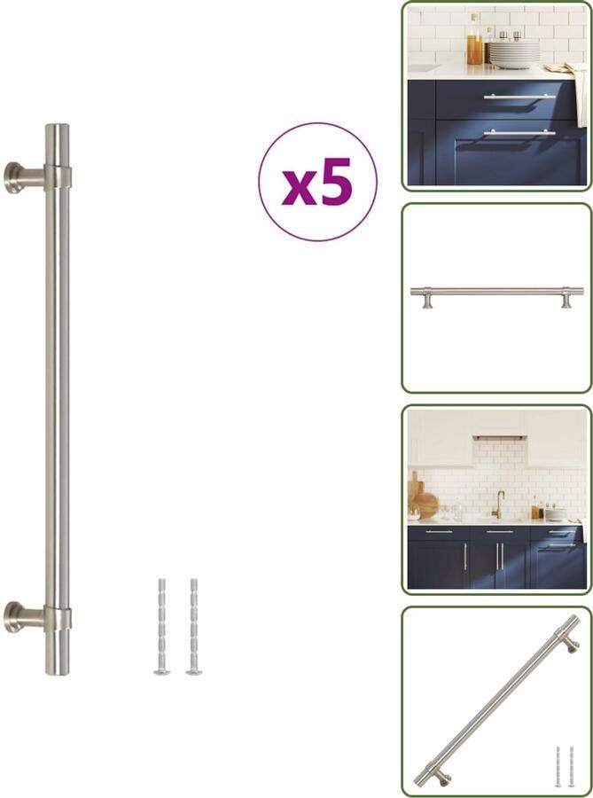 VidaXL Handvatten 5 stuks 192 mm RVS Zilverkleurig Vintage Meubelgrepen voor Kasten en Lades Handgrepen Vintage Meubelgrepen Roestvast Staal Keukenhandgrepen Kastgrepen Ladegrepen