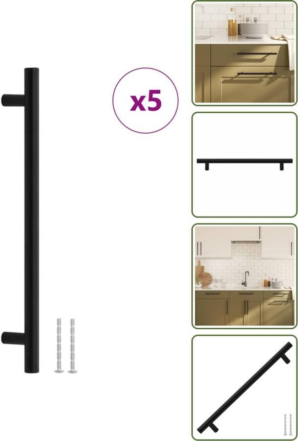 VidaXL Handvatten 5 stuks 192 mm RVS Zwart -T-vormige Meubelgrepen voor Kasten en Lades Meubelhandgrepen Keukenhandgrepen Kastdeurknoppen Zwarte Handgrepen Roestvaststalen Handgrepen