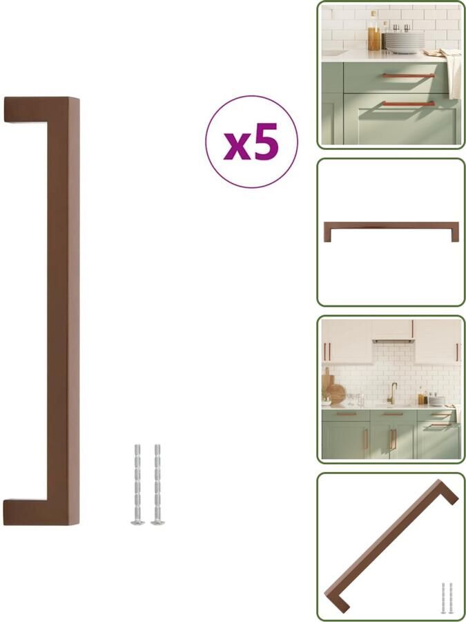 VidaXL Handvatten 5 stuks 224 mm RVS Bronskleurig Vierkante Meubelgrepen voor Kasten en Lades Meubelhandgrepen Keukenhandgrepen Kastdeurknoppen Rvs Handgrepen Brons Handgrepen