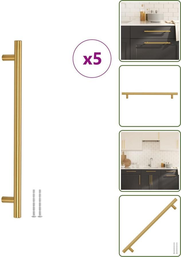 VidaXL Handvatten 5 stuks 224 mm RVS Goudkleurig T-vormige Meubelgrepen voor Kasten en Lades Meubelhandgrepen Gouden Handgrepen Roestvaststalen Handgrepen Keukenhandgrepen Kastdeurknoppen