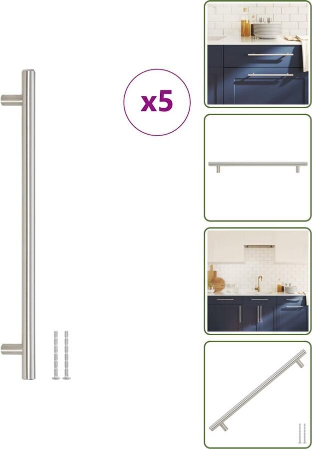 VidaXL Handvatten 5 stuks 224 mm RVS Zilverkleurig T-vormige Meubelgrepen voor Kasten en Lades Meubelhandgrepen Keukenhandgrepen Kastdeurknoppen Ladegrepen Roestvaststaal Handgrepen