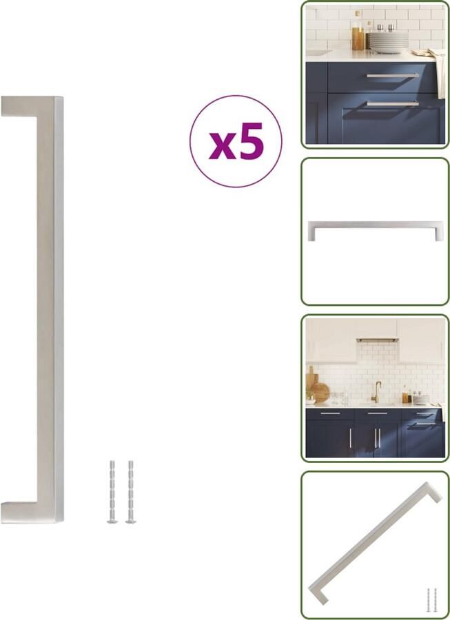 VidaXL Handvatten 5 stuks 224 mm RVS Zilverkleurig Vierkante Meubelgrepen voor Kasten en Lades Meubelhandgrepen Keukenhandgrepen Kastdeurknoppen Badkamerhandgrepen Roestvaststaal Handgrepen