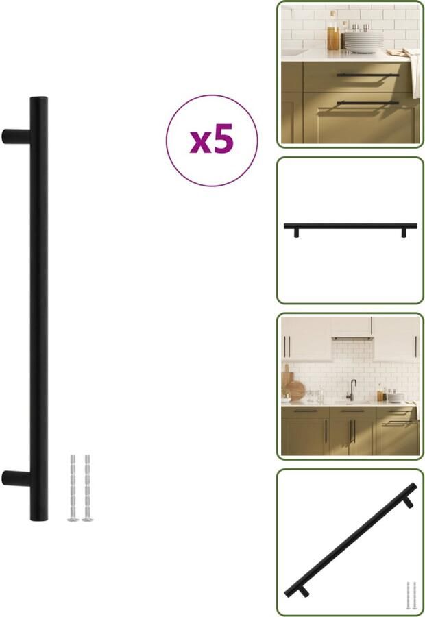 VidaXL Handvatten 5 stuks 224 mm RVS Zwart T-vormige Meubelgrepen voor Kasten en Lades Meubelhandgrepen Keukenhandgrepen Kastgrepen Zwarte Handgrepen Roestvaststalen Handgrepen
