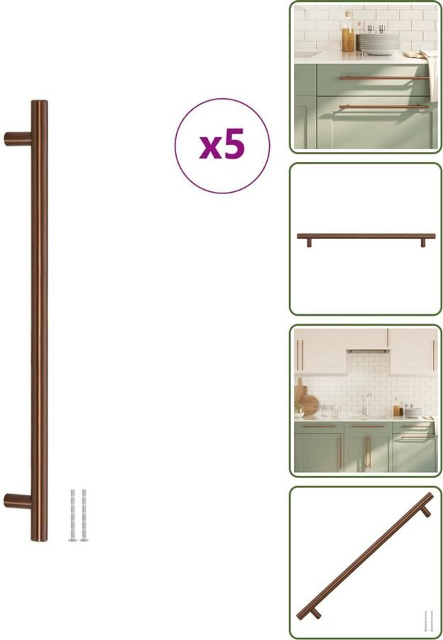 VidaXL Handvatten 5 stuks 320 mm RVS Bronskleurig T-vormige Luxe Meubelgrepen voor Kasten en Lades Meubelhandgrepen Keukenhandgrepen Kastdeurknoppen Vintage Handgrepen Rvs Handgrepen