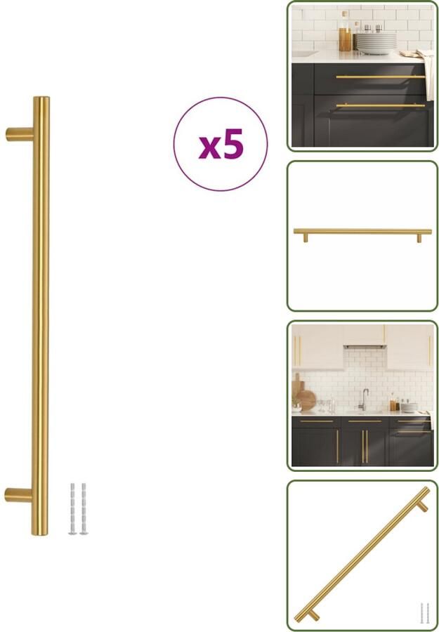 VidaXL Handvatten 5 stuks 320 mm RVS Goudkleurig Stijlvolle T-vormige Meubelgrepen voor Kasten en Lades Meubelhandgrepen Gouden Handgrepen Roestvaststalen Handgrepen Keukenhandgrepen Kastdeurknoppen