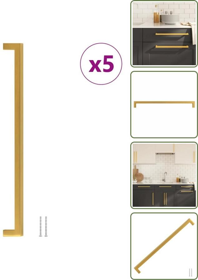 VidaXL Handvatten 5 stuks 320 mm RVS Goudkleurig Vierkante Luxe Meubelgrepen voor Kasten en Lades Meubelhandgrepen Gouden Handgrepen Roestvaststalen Handgrepen Keukenhandgrepen Kastdeurknoppen