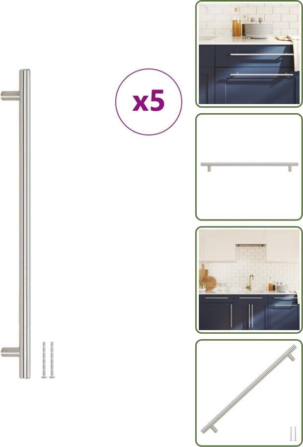 VidaXL Handvatten 5 stuks 320 mm RVS Zilverkleurig Stijlvolle T-vormige Meubelgrepen voor Kasten en Lades Meubelhandgrepen Keukenhandgrepen Kastdeurknoppen Rvs Handgrepen Zilver Kleurige Handgrepen