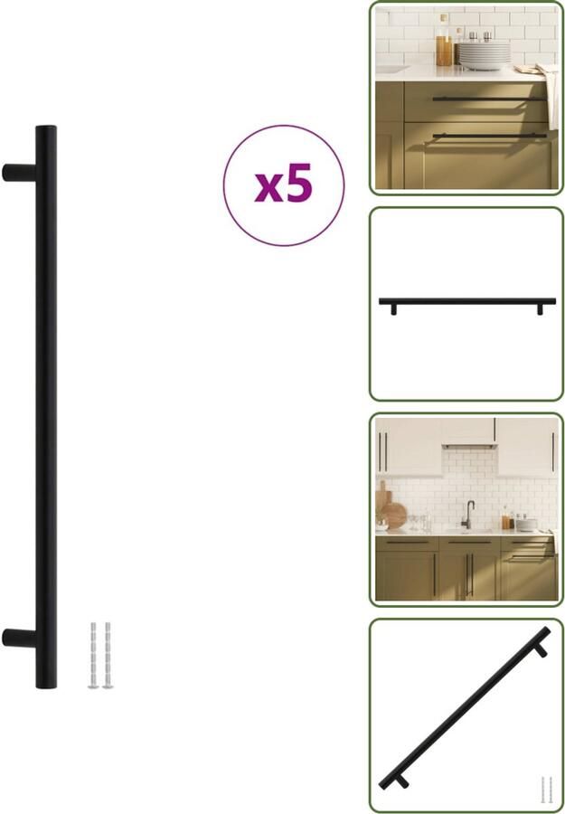 VidaXL Handvatten 5 stuks 320 mm RVS Zwart T-vormige Meubelgrepen voor Kasten en Lades Meubelhandgrepen Keukenhandgrepen Kastgrepen Zwarte Handgrepen Roestvaststalen Handgrepen
