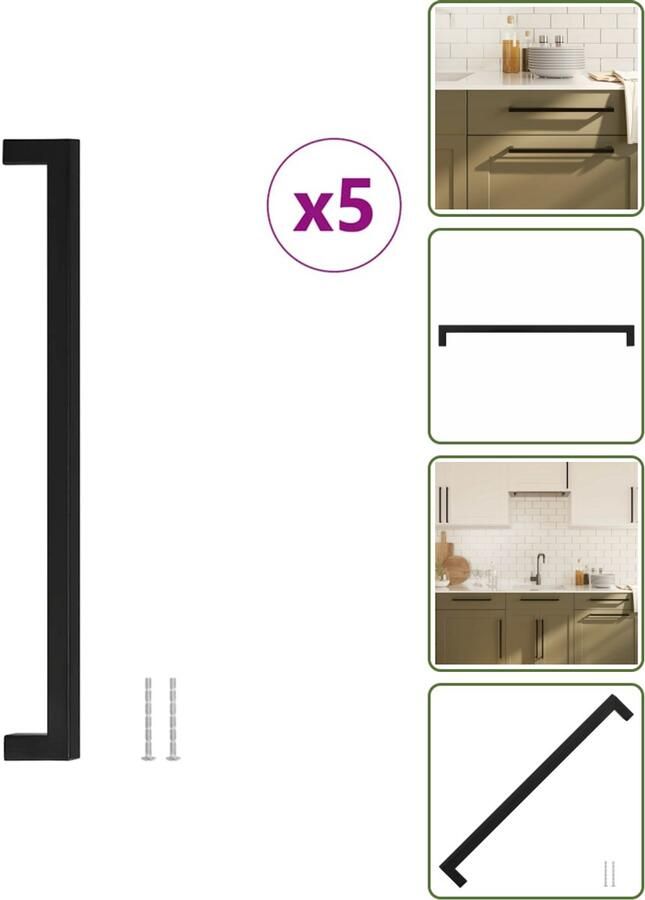 VidaXL Handvatten 5 stuks 320 mm RVS Zwart Vierkante Meubelgrepen voor Kasten en Lades Meubelgrepen Zwarte Handgrepen Roestvaststaal Handgrepen Keukenhandgrepen Kastdeurklinken