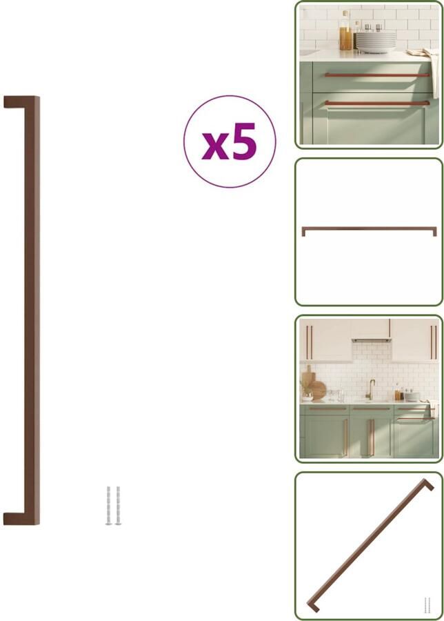 VidaXL Handvatten 5 stuks 480 mm RVS Bronskleurig Vierkante Meubelgrepen voor Kasten en Lades Meubelhandgrepen Kastgrepen Keukenhandgrepen Rvs Handgrepen Brons Handgrepen