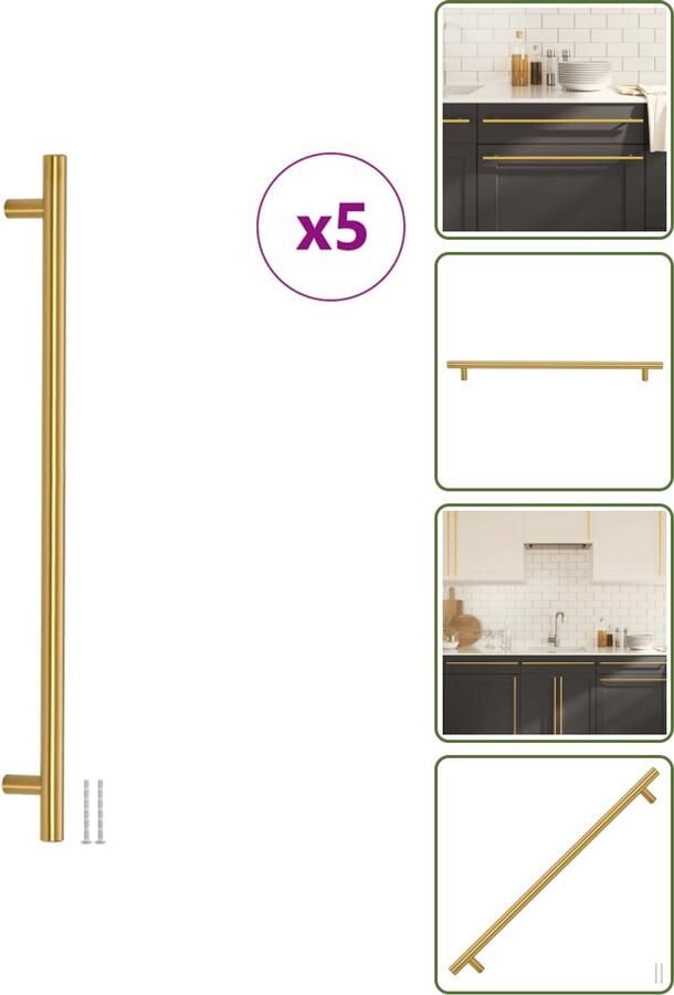 VidaXL Handvatten 5 stuks 480 mm RVS Goudkleurig T-vormige Meubelgrepen voor Kasten en Lades Meubelhandgrepen Gouden Handgrepen Roestvaststalen Handgrepen Keukenhandgrepen Kastdeurknoppen