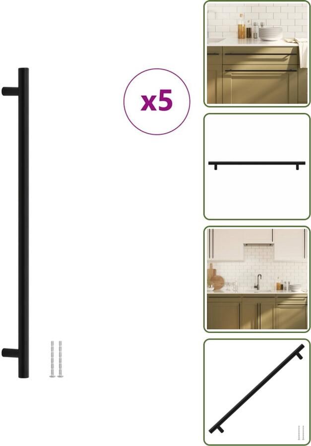 VidaXL Handvatten 5 stuks 480 mm RVS Zwart T-vormige Meubelgrepen voor Kasten en Lades Meubelhandgrepen Keukenhandgrepen Kastdeurknoppen Zwarte Handgrepen Roestvaststalen Handgrepen