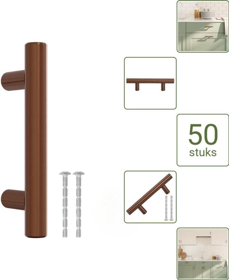 VidaXL Handvatten 64 mm RVS Bronskleurig T-vormige Meubelgrepen voor Kasten en Lades Voordeelverpakking 50 stuks