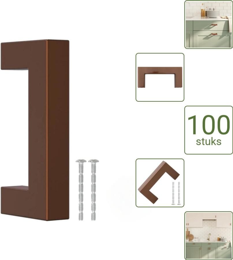 VidaXL Handvatten 64 mm RVS Bronskleurig Vierkante Meubelgrepen voor Kasten en Lades Voordeelverpakking 100 stuks