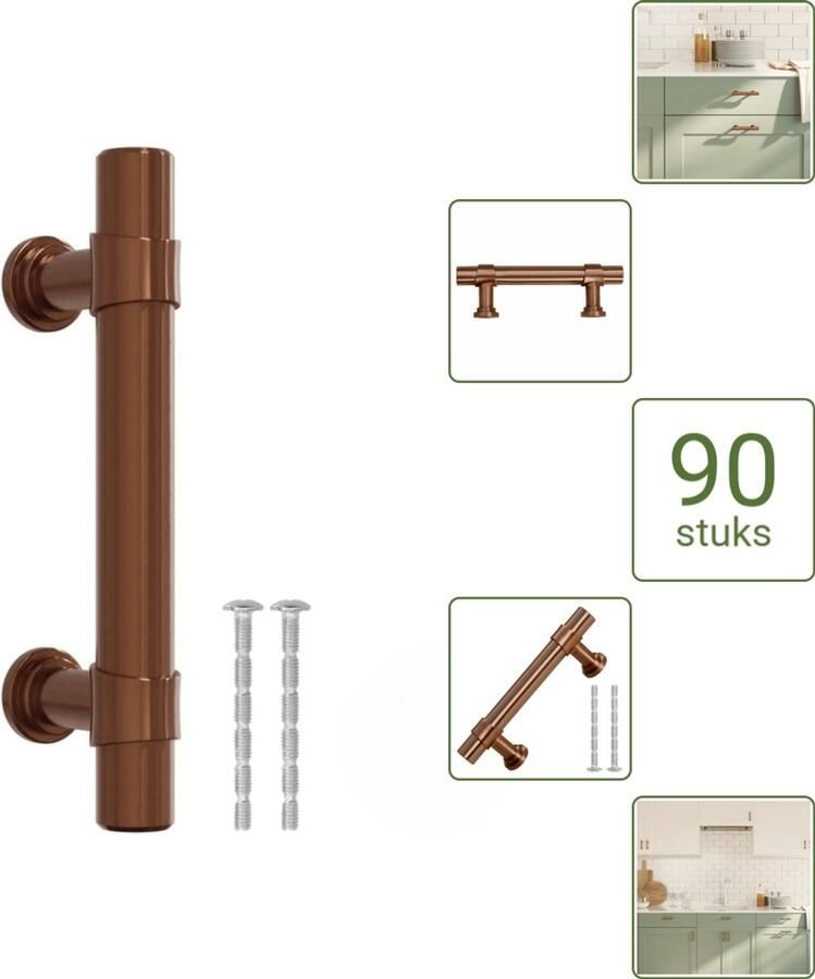 VidaXL Handvatten 64 mm RVS Bronskleurig Vintage Meubelgrepen voor Kasten en Lades Voordeelverpakking 90 stuks