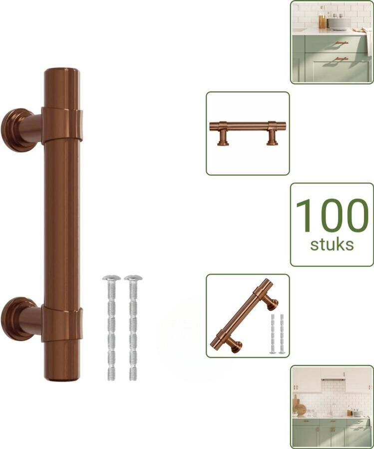 VidaXL Handvatten 64 mm RVS Bronskleurig Vintage Meubelgrepen voor Kasten en Lades Voordeelverpakking 100 stuks