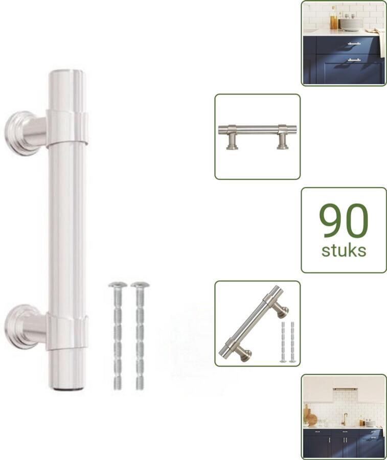 VidaXL Handvatten 64 mm RVS Zilverkleurig Vintage Meubelgrepen voor Kasten en Lades Voordeelverpakking 90 stuks