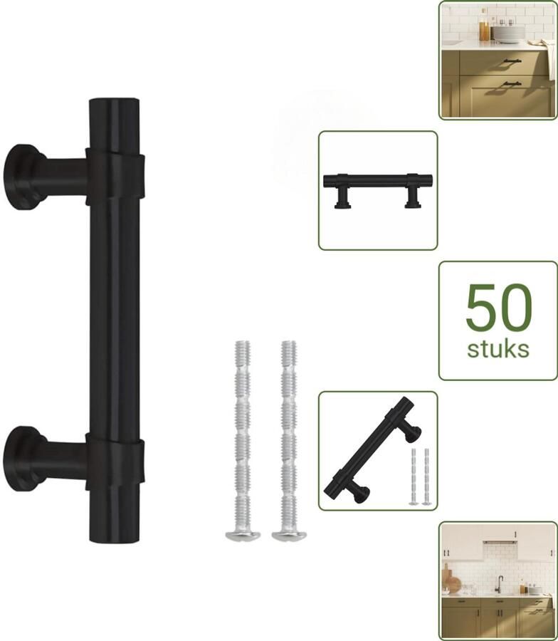 VidaXL Handvatten 64 mm RVS Zwart Vintage Meubelgrepen voor Kasten en Lades Voordeelverpakking 50 stuks