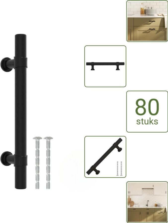VidaXL Handvatten 96 mm RVS Zwart Vintage Meubelgrepen voor Kasten en Lades Voordeelverpakking 80 stuks