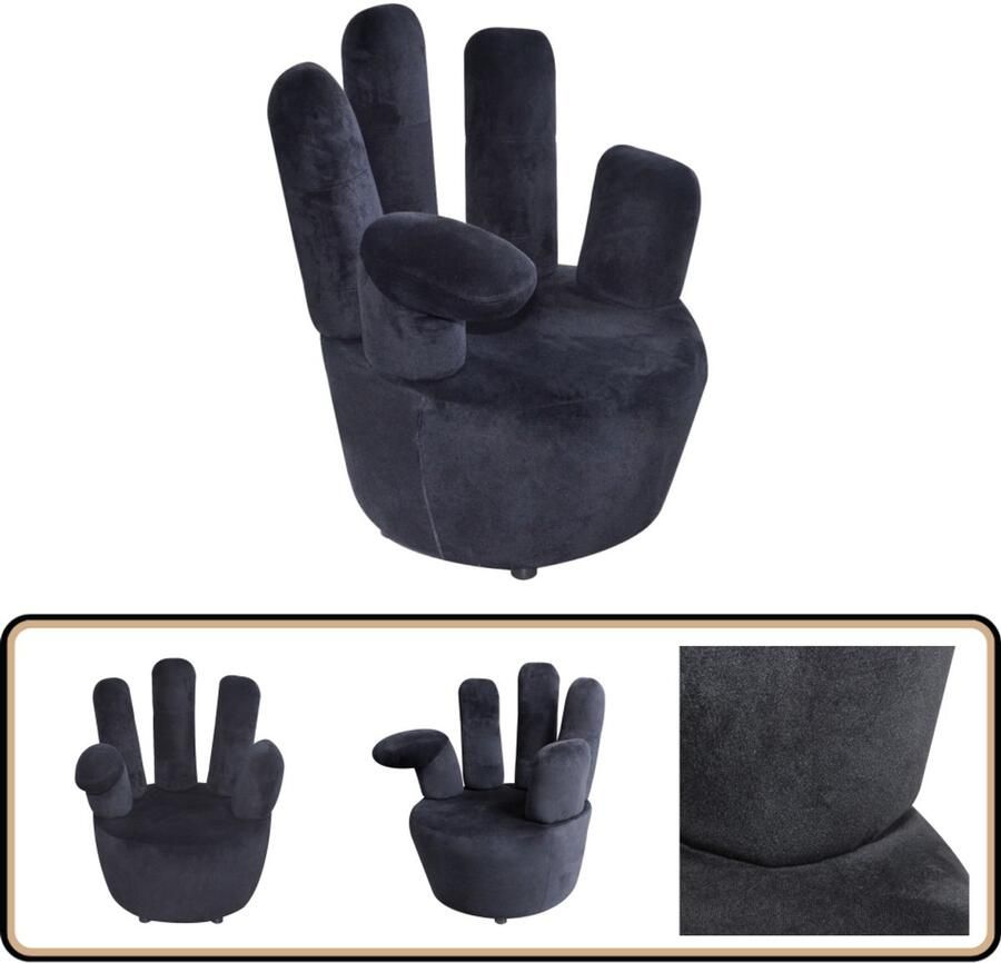 VidaXL Handvormige Fluwelen Stoel Zwart 110 kg Fluwelen Stoel Handvormige Stoel Lounge Stoel Eetkamerstoel Moderne Stoel Zwarte Stoel Velvet Fauteuil