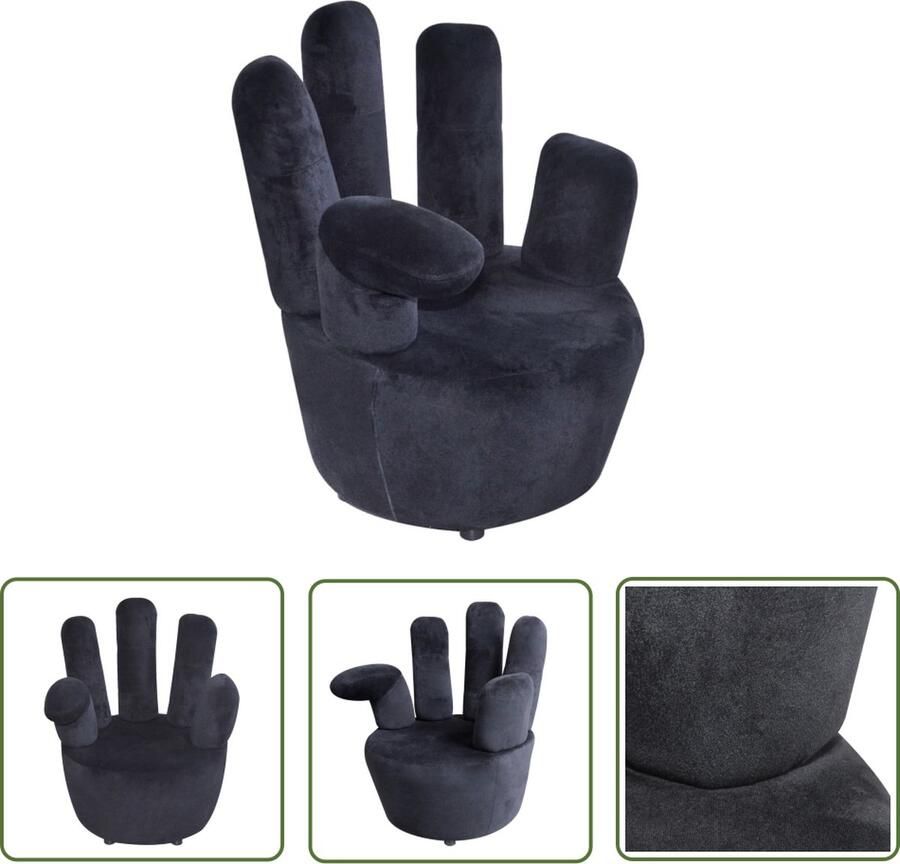 The Living Store Stoel handvormig fluweel zwart Fluwelen Stoel Handvormige Stoel Lounge Stoel Eetkamerstoel Moderne Stoel - Foto 3