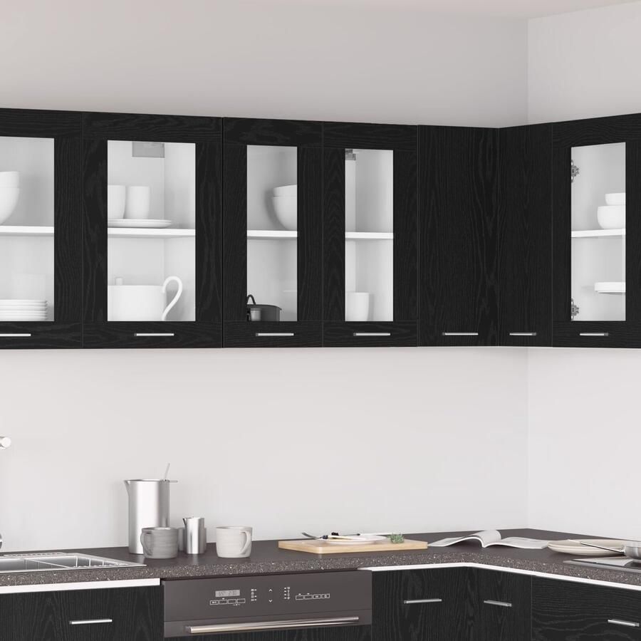 VidaXL Hangende Glazen Kast in Zwart Eik 60x31x60 cm Gemaakt van Bewerkt Hout - Foto 2