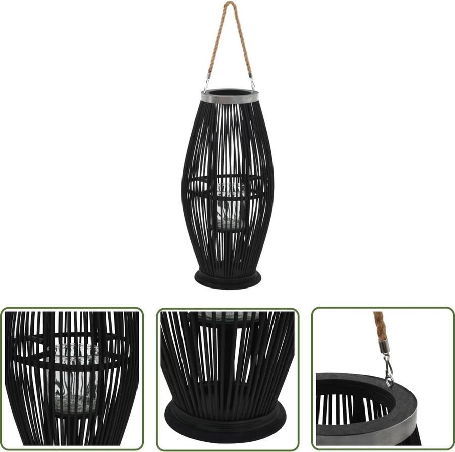The Living Store Lantaarnhouder hangend 60 cm bamboe zwart Houten Lampen Hangende Kaarsenhouder Bamboe Kaarsenhouder Outdoor Lighting Tuindecoratie