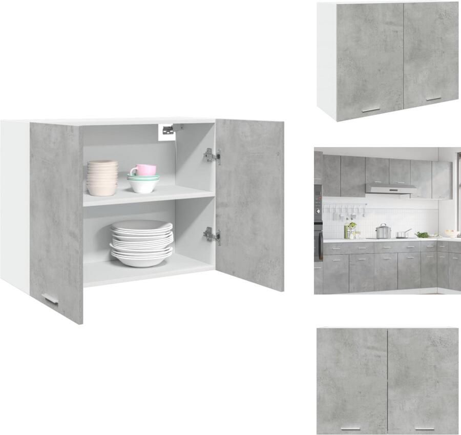 VidaXL Hangende Kast Hangende Kasten Keukenkast Opbergkast Hangkast 80x31x60 cm bewerkt hout betongrijs