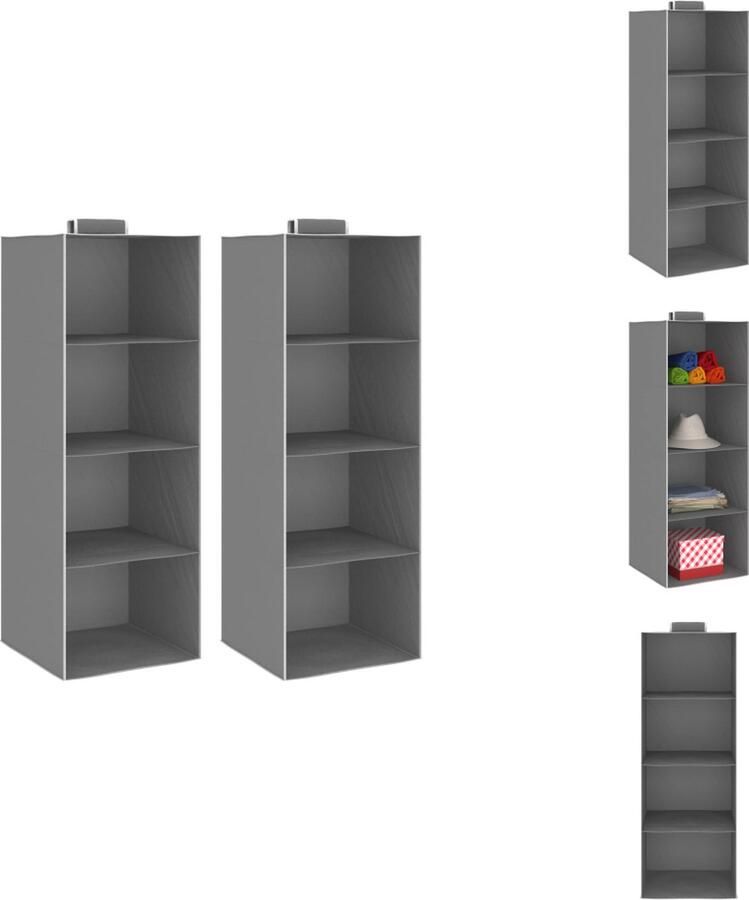 VidaXL Hangende Organiser Hangende Organisers Kledingkastorganiser Kledingkastorganisers Kledingorganisers hangend 2 st met 4 schappen stof