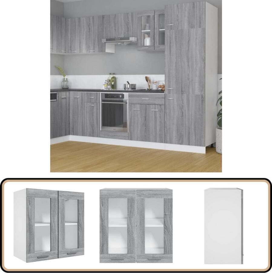 VidaXL Hangende Vitrinekast Grijs Sonoma Eiken Hangkast Keukenkast Opslagruimte Houten Kast Grijze Kast