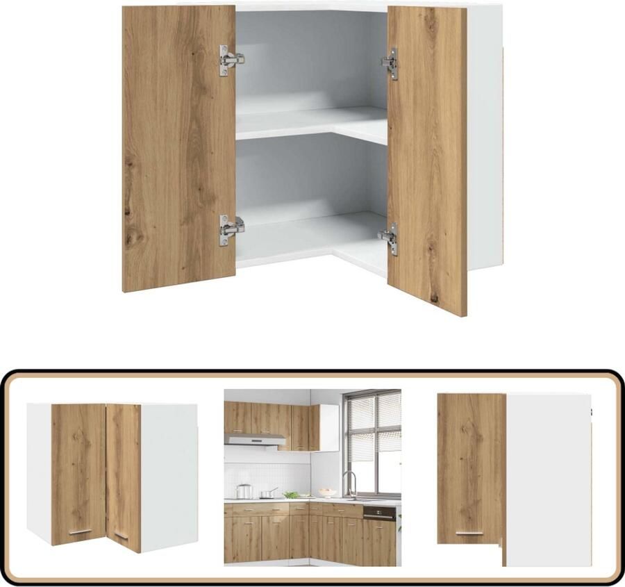 VidaXL Hanghoekkast 57x57x60 cm Artisanaal Eiken Hangkast Hoekkast Keukenopbergruimte Houten Kast Kunststof Kast