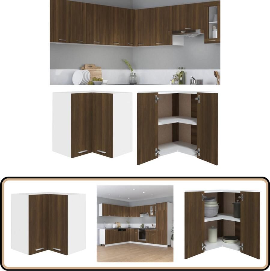 VidaXL Hanghoekkast 57x57x60 cm Bruin Eikenhout Hangkast Hoekkast Keukenopstelling Bergruimte Houten Kast