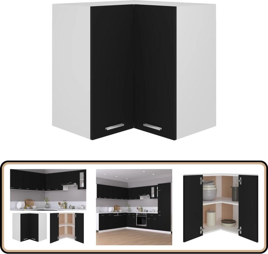 VidaXL Hanghoekkast 57x57x60 cm Zwart Hangkast Keukenkast Opbergkast Badkamerkast Kleine Kast