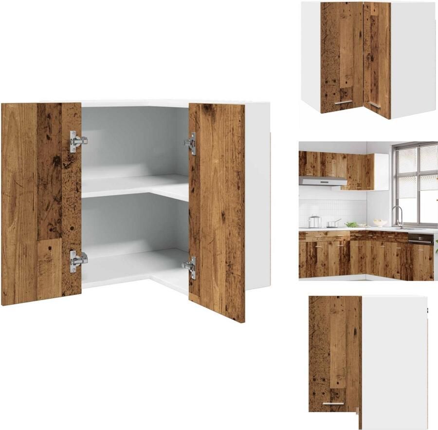 VidaXL Hanghoekkast Hanghoekkasten Hangkast Hoekkast Hanghoekkast 57x57x60 cm bewerkt hout oud houtkleurig